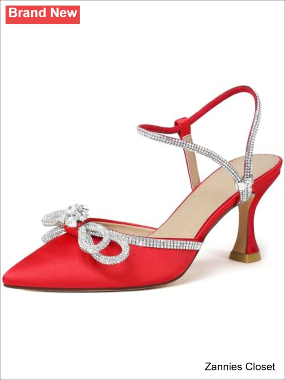 ✨ Susanny Women's Closed Toe Rhinestone Wedding Low Heel Slingback Clear Kitten